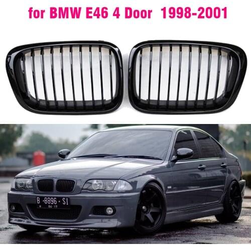 Gloss black Front Kidney Grille Slat Style Grill for For BMW E46 4 door 1998 1999 2000 2001 Car styling