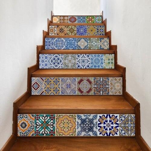 Retro Pattern Tile Floor Stair Sticker Kitchen Decoration Waterproof Bathroom Wall Sticker Peel & Stick Art Wallpaper