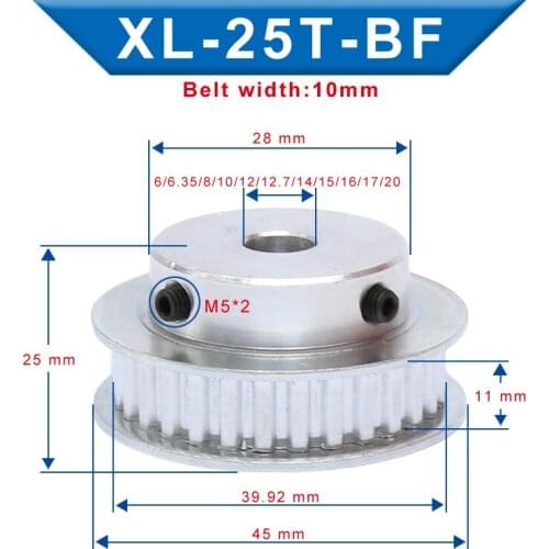 XL 25 T Timing Pulley Bore 6/6.35/8/10/20 mm Teeth Pitch 5.08 mm Aluminum Pulley Wheel Teeth Width 11 mm For 10mm XL Timing Belt