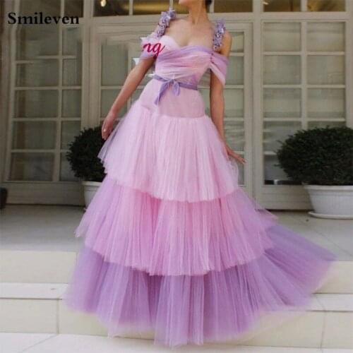 Smileven Princess Prom Gowns Tiered Hit color Puff Tulle Long Evening Dress Sweetheart Neck Prom Party Dresses Custom Made