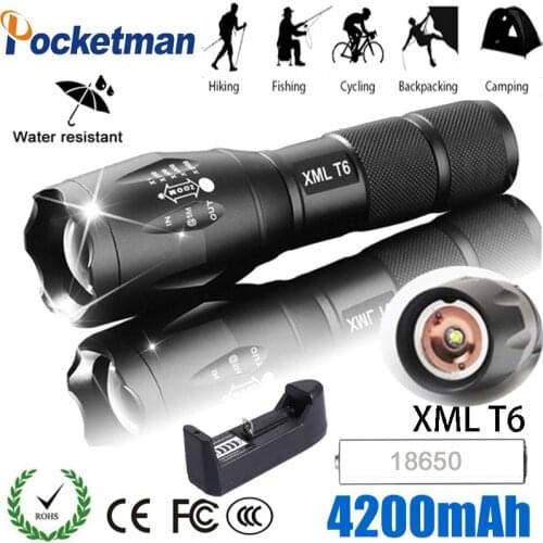 Ultra Bright Rechargeable LED Flashlight With T6 lamp Adjustable Focus 5Modes Zoomable light Torch Lantern Free Ship 1*18650