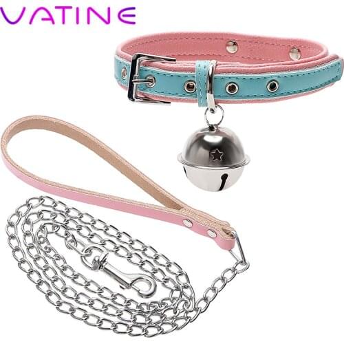 VATINE Dog Bells Neck Belt PU Leather Slave Restraints Sex Toys for Women Couples SM Bondage Adult Products Adult Game