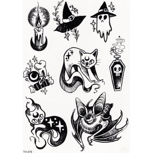 Cute Ghost Bat Cat Tattoo Sticker For Men Women Waterproof Temporary Tattoos Body Art