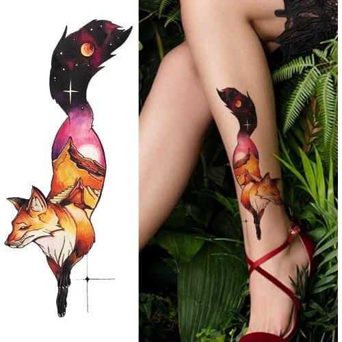 Watercolor Fox Planets Temporary Tattoos Sticker Realistic Fake Flower Astronaut Tattoos Waterproof Hummingbird Body Art Tattoos