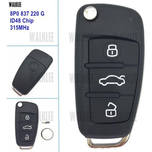 WALKLEE 8P0837220G Remote Key 315MHz work for Audi A3 S3 A4 S4 TT 8P0 837 220 G / 220G Keyless Entry Transmitter ID48