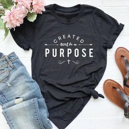 Created with A Purpose Cross t-shirt unisex women graphic Fashion Christian 100% Cotton jesus tee top tshirt fit Drop Shipping