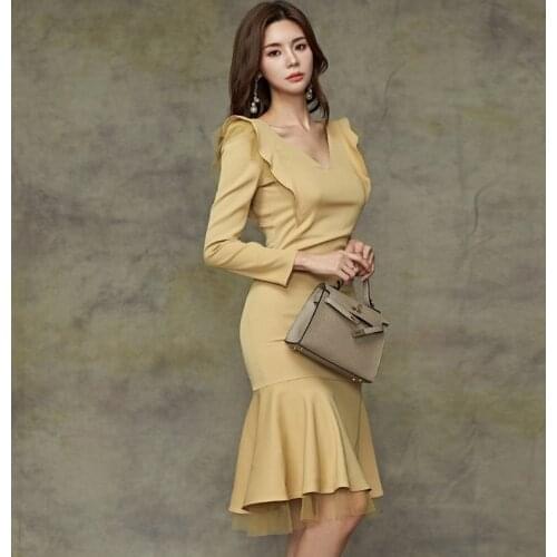 Fashion women new arrival comfortable sexy formal trumpet dress vintage party elegant beach summer cute v-neck mermaid dress
