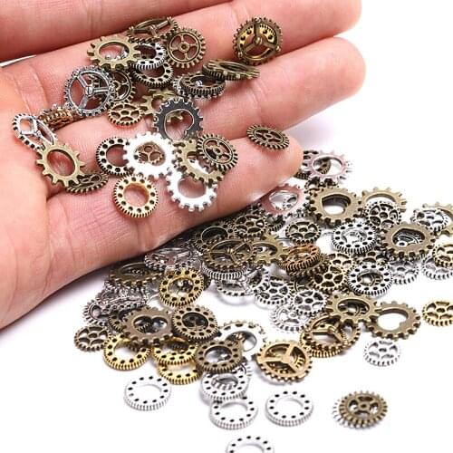 100pcs/lot Mix Color Small Size 8-15mm Mix Alloy Mechanical Steampunk Cogs & Gears Charms Diy Accessories Drop Ship