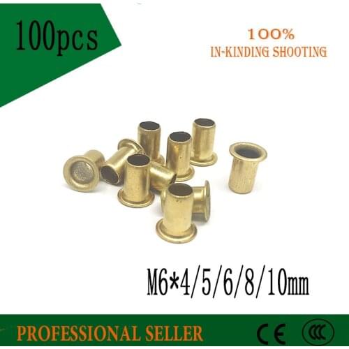 100pcs M6*4/5/6/8/10 mm Hollow Copper rivet Bronze rivets Cross hole Brass rivets Single tube DIY accessories