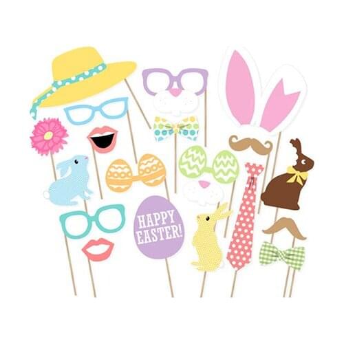 20pcs Happy Easter Party Decorations DIY Colorful Egg Rabbits Mr Mrs Photobooth Props Festiavl Party Supplies