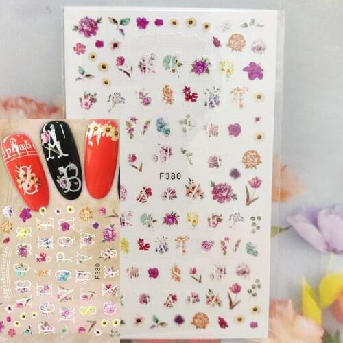 3D Nail Stickers Interesting Design Nail Foil White Letter Peony Flower Daisy Glue Sticker for Manicure Cute Nail Art Decoration