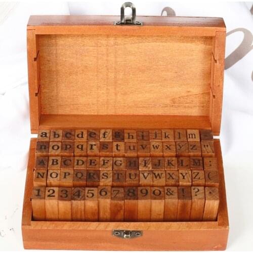 70pcs/Box English Alphabet Wood Rubber Stamp Vintage Handwriting Number DIY Diary Decoration Stamps Gift Wood Box Stamp Set