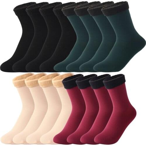 8Pairs/lot Women/Men Winter Warm Thicken Thermal Socks Wool Cashmere Snow Black Skin Seamless Sock Velvet Soft Boots Floor Sleep