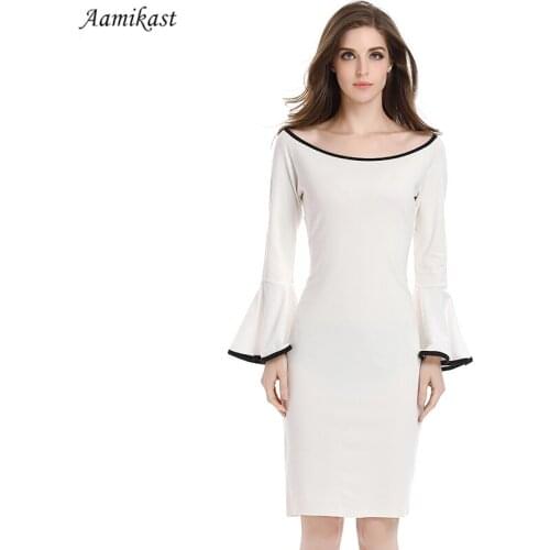 Aamikast Women Elegant Flare Butterfly Sleeve Sexy Off Shoulder Front Slit Sheath Fashion Slim Casual Party Club Bodycon Dress