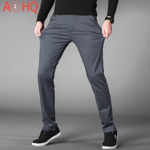 Big Size 42 44 46 Straight Slim Mens Casual Pants Stretch Classic Business Formal Office Trousers 2021 Summer Black