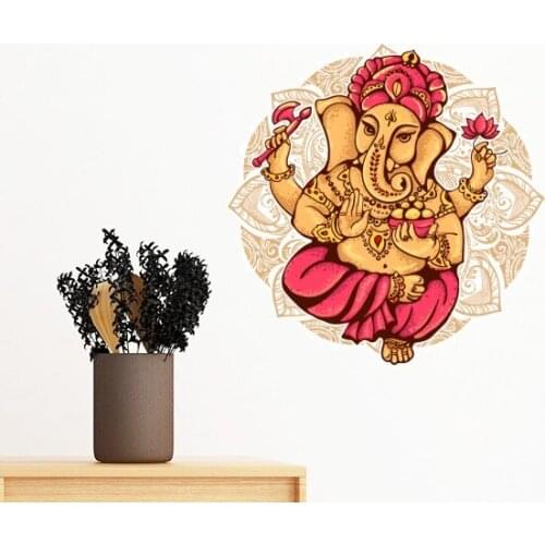 Buddhism Religion Buddhist Elephant Lotus Round Illustration PatternWall Sticker Art Decals Mural DIY Wallpaper for Room Decal