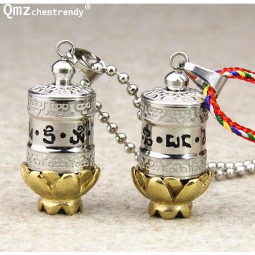 Stainless steel Buddhism Jewelry Surangama Mantra Rotatable Pendant Sanskrit Amulet Necklace Prayer Wheel Openable Storage Case