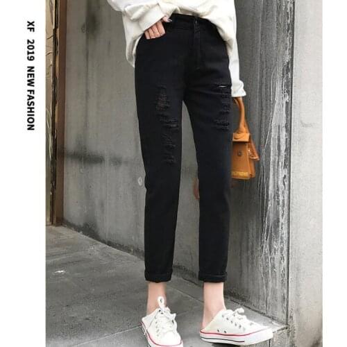 Mom Jeans High Waist Vintage For Women Teen Girls Ripped Distressed Destroyed Denim Pants Boyfriend White Black Blue Plus Size