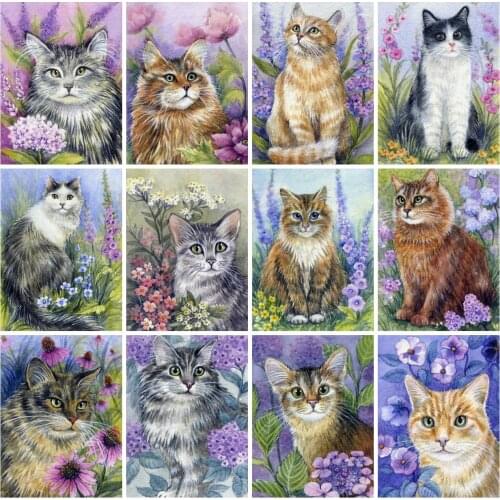 EverShine Diamond Painting Cat Cross Stitch Diamond Mosaic Animlas Picture Rhinestones Flowers Bead Embroidery Handmade Gift
