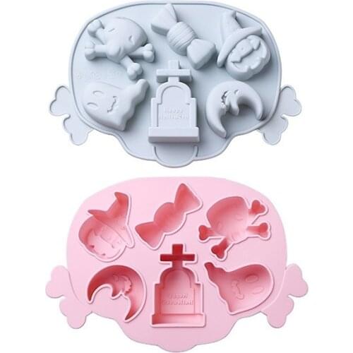 Halloween Series Silicone Cake Mold 6 Hole Pumpkin Ghost Skull Tombstone Candy Mold DIY Kitchen Baking Cake Decoration Tool
