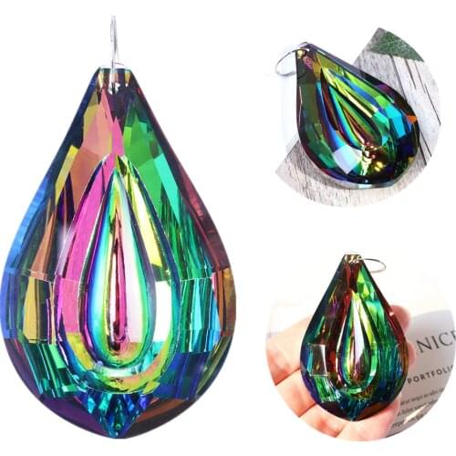H&D Colorful Lamp Prisms 76mm Loquat Shape Chandelier Crystals Hanging Drops Pendants Home Wedding Decoration DIY Accessories