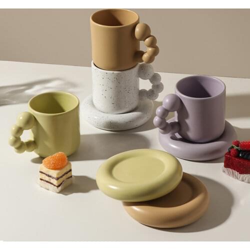 Porcelain Rotating Ball Handle Coffee Tea Mug and Plate Nordic Home Decor Handmade Collectible Art Luxury Wedding Birthday Gifts