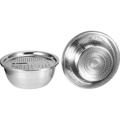 Rice Washing Strainer Kitchen Grater Set Bowl Multi‑Function Stainless Steel Drain Basin Set Rice Washing Strainer