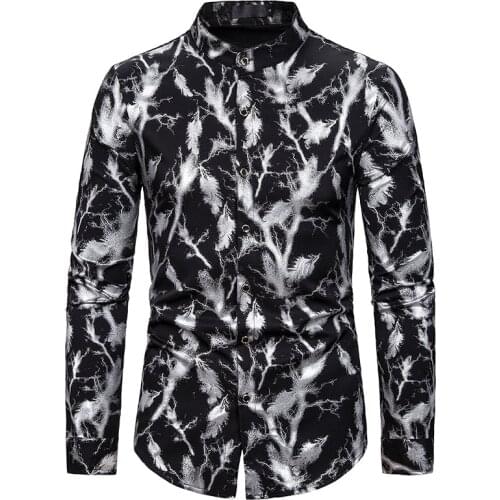 Fashion Long Sleeve Mandarin Collar Dress Shirt Men 2020 Brand Nightclub Wedding Tuxedo Shirt Mens Party Prom Social Shirts XXL