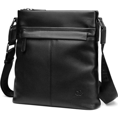 Bison Denim Business mens bag Shoulder Bag Genuine Leather 10 inch Ipad Black Cowhide Crossbody Bag Male Casual Messenger Bags