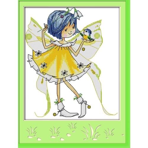 Flower pretty woman and bird cross stitch kit cartoon 14ct 11ct count print canvas stitching embroidery DIY handmade needlework