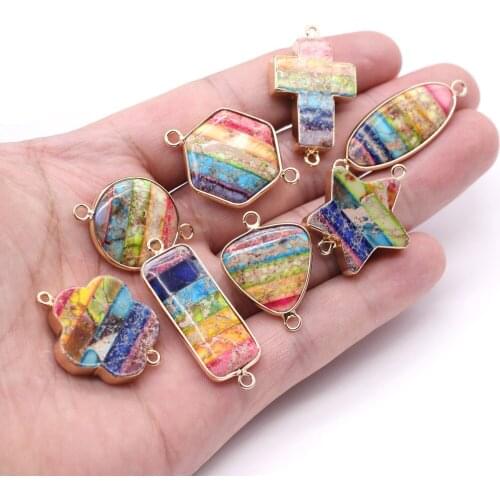 2020 New Natural Emperor Stone Pendant Geometric Chakra Reiki Pendant Connector for Women Jewelry Making DIY Necklace Bracelet