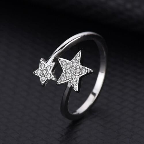 Original Design S925 Sterling Silver Open Ring Female Double Pentagram European And American Simple Fashion New