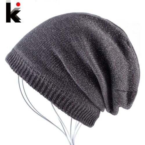 Autumn And Winter Bonnet Beanies Hat Women Fashion Flashing line Knitted Skullies Beanie Cap Men Add Velvet Warm Toucas Inverno