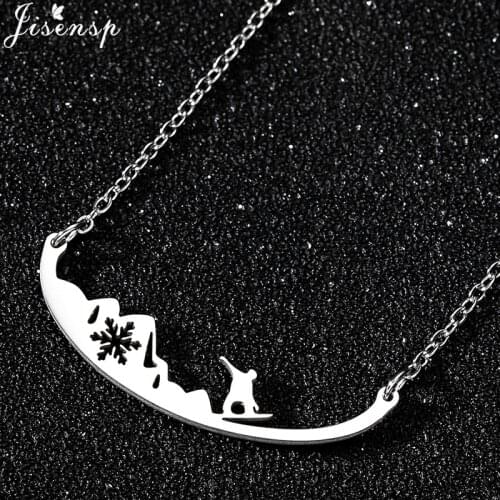 Jisensp Snow Mountain Range Pendant Necklace 2020 Trendy Snowboarder Stainless Steel Necklace Women Skiing Jewelry Sports Gifts