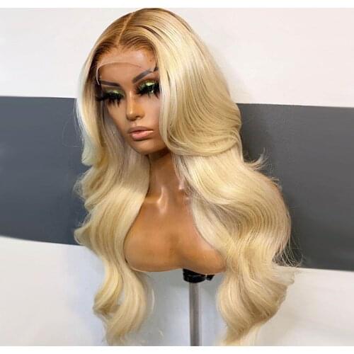 Ombre 613 Blonde Body Wave Wig HD Transparent Lace Part Human Hair Wigs for Women Pre Plucked Brazilian Remy T4 613 Hair