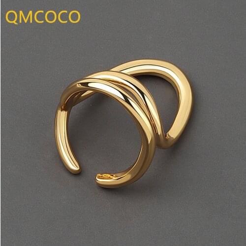 QMCOCO 925 Silver Korean INS Style Fashion Simple Multilayer Line Geometrical Opening Adjustable Ring Women Party Jewelry Gifts