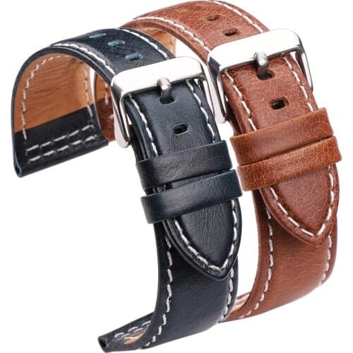 Genuine Leather Watch Bands Belt 22mm 24mm Women Men Black Brown Blue Orange Watchbands Strap With Stainless Steel Pin Buckle