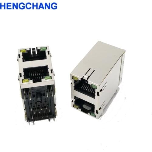 RJ45 Connector double-layer RJ45 Socket PCB Mounting Network Adapter For Ethernet Network Data Transfer with lamp