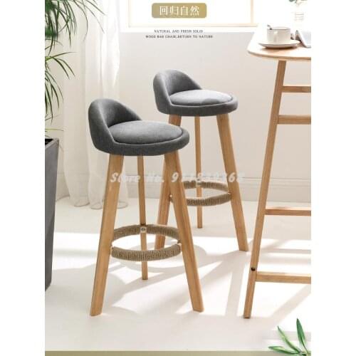 Nordic Solid Wood Bar Chair Back Bar Chair Modern Simple High Bar Stool Front Desk High Footstool Home Bar Stool