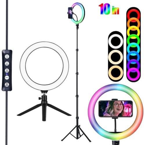 LED Ring Light Selfie Lamp RGB Circle Fill Light Dimmable Video Trepied Makeup Photography RingLight Phone Stand Holder Tripod