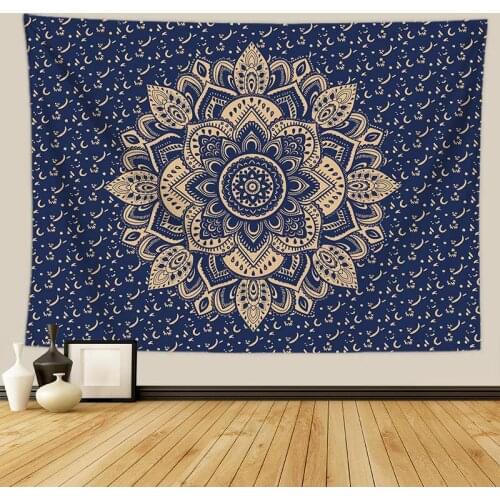 Dark Gold Mandala Flower Bohemia Tapestry for Livingroom Photography Wall Decor