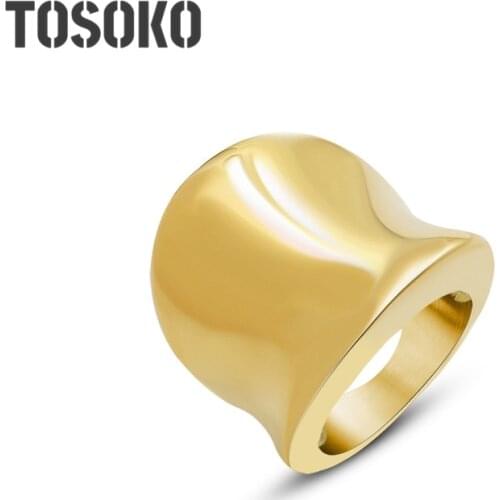 TOSOKO Stainless Steel Jewelry Heavy Industry Casting Exaggerated Arc Ring Womens Fashion Ring BSA178