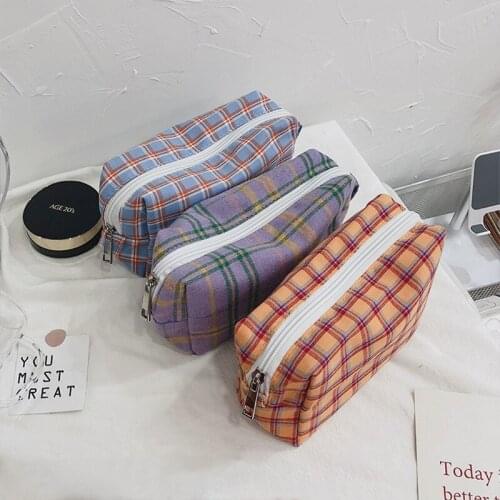 Retro Plaid Pencil Bag Pen Case Grid Fold Storage Pouch cosmetic bag for Stationery Make Up Travel School H6136