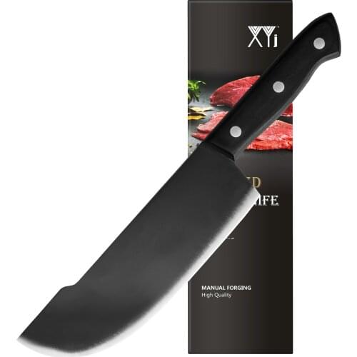 XYJ Full Tang Stainless Steel Butcher Chef Knife 8 Inch Stainless Steel Wood Handle Razor Sharp Curved Blade For Restaurant