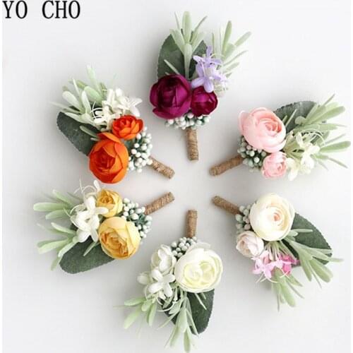 YO CHO Wedding Planner Boutonniere White Wrist Corsage Bracelet Bridal Flower Wedding Boutonniere for Guests Mariage Accessories