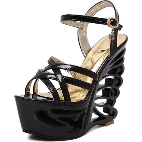 Sexy Open Toe Ankle Strap Party Nightclub Ladies Pumps Shoes Shaped Heel Hollow High Heels Summer Women Wedge Platform Sandals