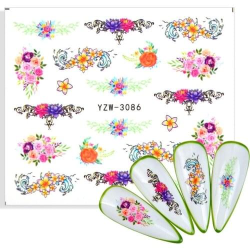 1 Sheet Nail Bouquet Stickers Watercolor Decals Flower Leaf Sliders Wraps Manicure Summer Nail Art Decorations Watermark Tattoos