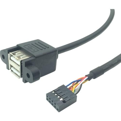 1pcs Motherboard Internal 9pin Pitch 2.54mm to Dual Port USB 2.0 A Female Screw Lock Panel Mount Cable 30cm 50cm