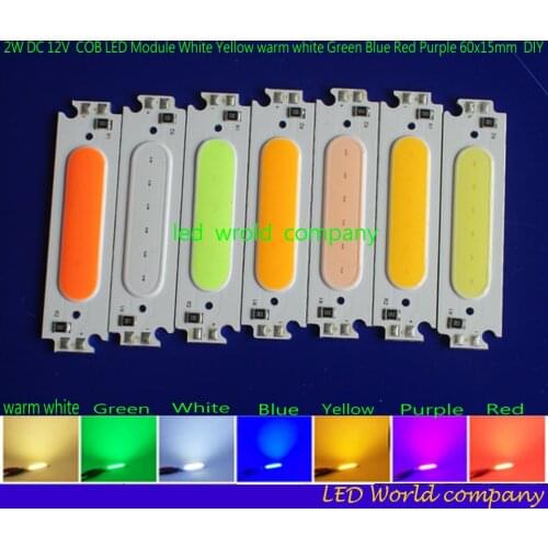 10pcs/lot COB LED Module White Yellow Orange Green Blue Red Purple 60x15mm 2W DC 12V DIY LED Chip Matrix Lamp Bulb 60MM Lights