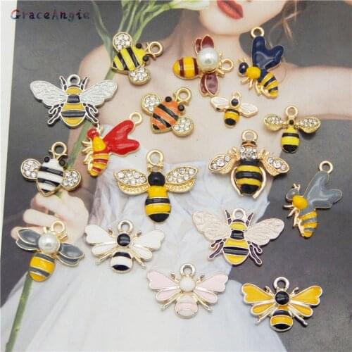 15pcs 15pairs Fashion Animals charms jewelry making Enamel Bee Drop Earrings Pendant Handmade Accessories Brooch Pins Keychain